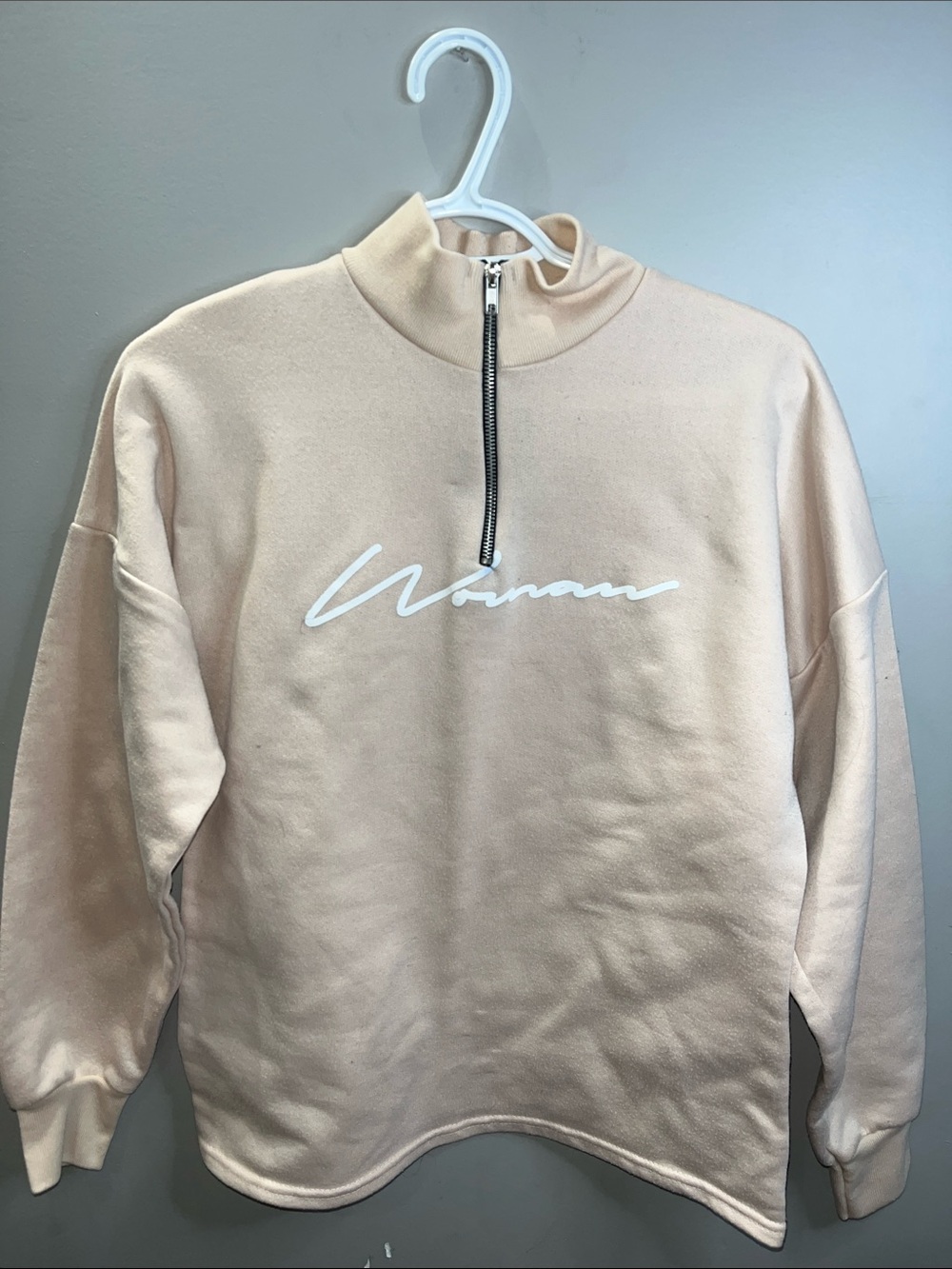 Boohoo Cream Half-Zip Sweatshirt with White Script